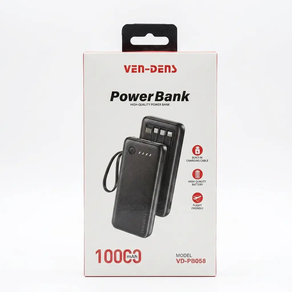 10000mAh Portable Power Bank with Built-in Charging Cables