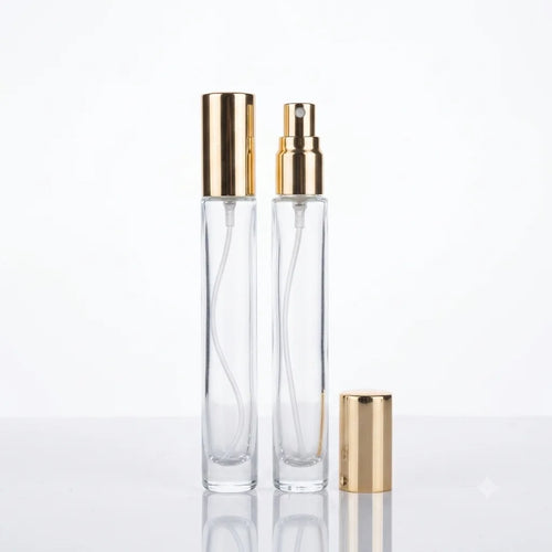 10ml Clear Glass Empty Perfume Spray Bottle with Gold Cap – Refillable Atomizer (1 Piece)