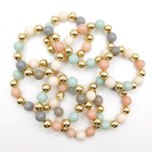 12-Piece Pastel & Gold Beaded Bracelet Set | Elegant Stackable Fashion Jewelry