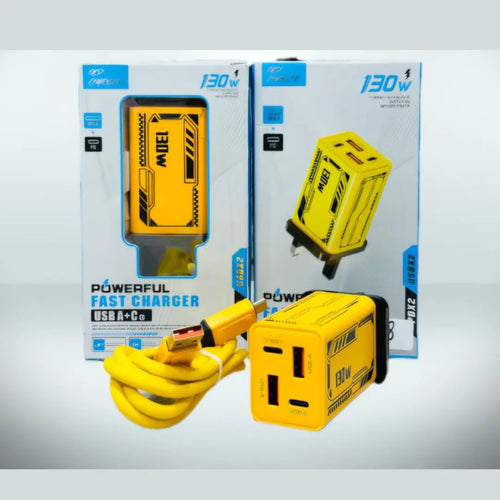 130W Powerful Fast Charger – USB-A + USB-C | Micro & Type-C Cable