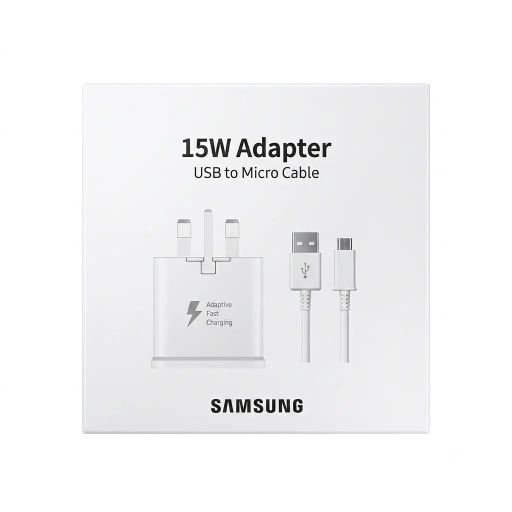15W Adaptive Fast Charging Wall Charger with USB to Micro USB Cable – UK 3-Pin Adapter