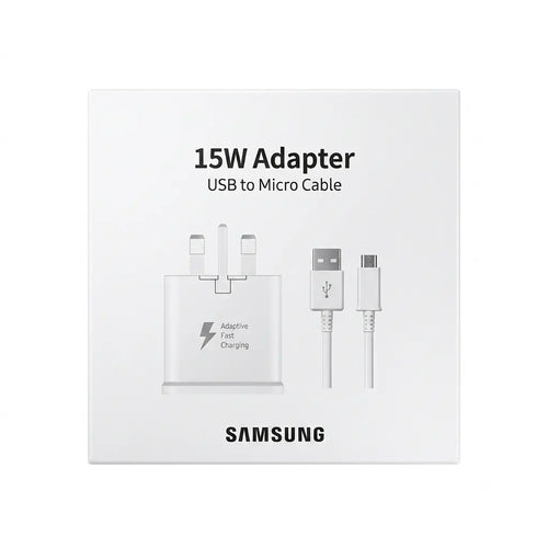 15W Adaptive Fast Charging Wall Charger with USB to Micro USB Cable – UK 3-Pin Adapter