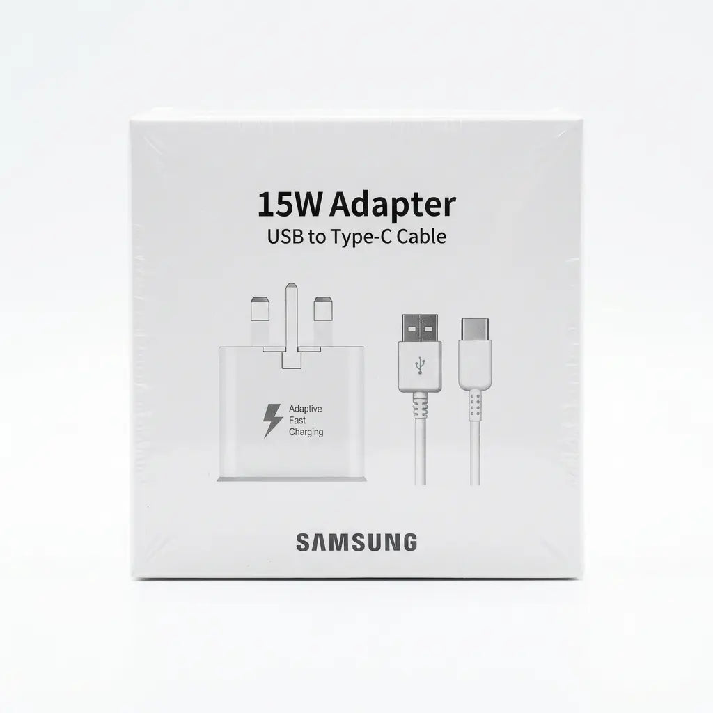 15W Adaptive Fast Charging Wall Charger with USB to USB-C Cable – UK 3-Pin Adapter