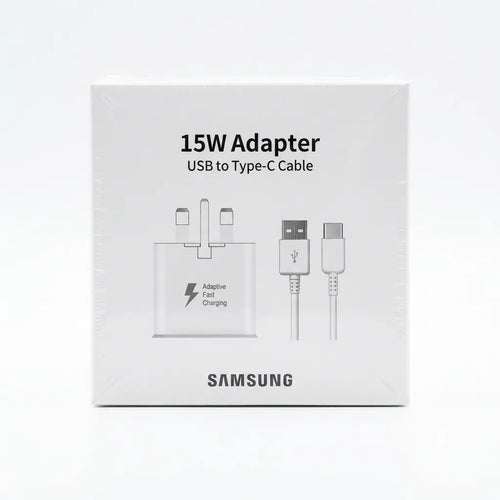 15W Adaptive Fast Charging Wall Charger with USB to USB-C Cable – UK 3-Pin Adapter