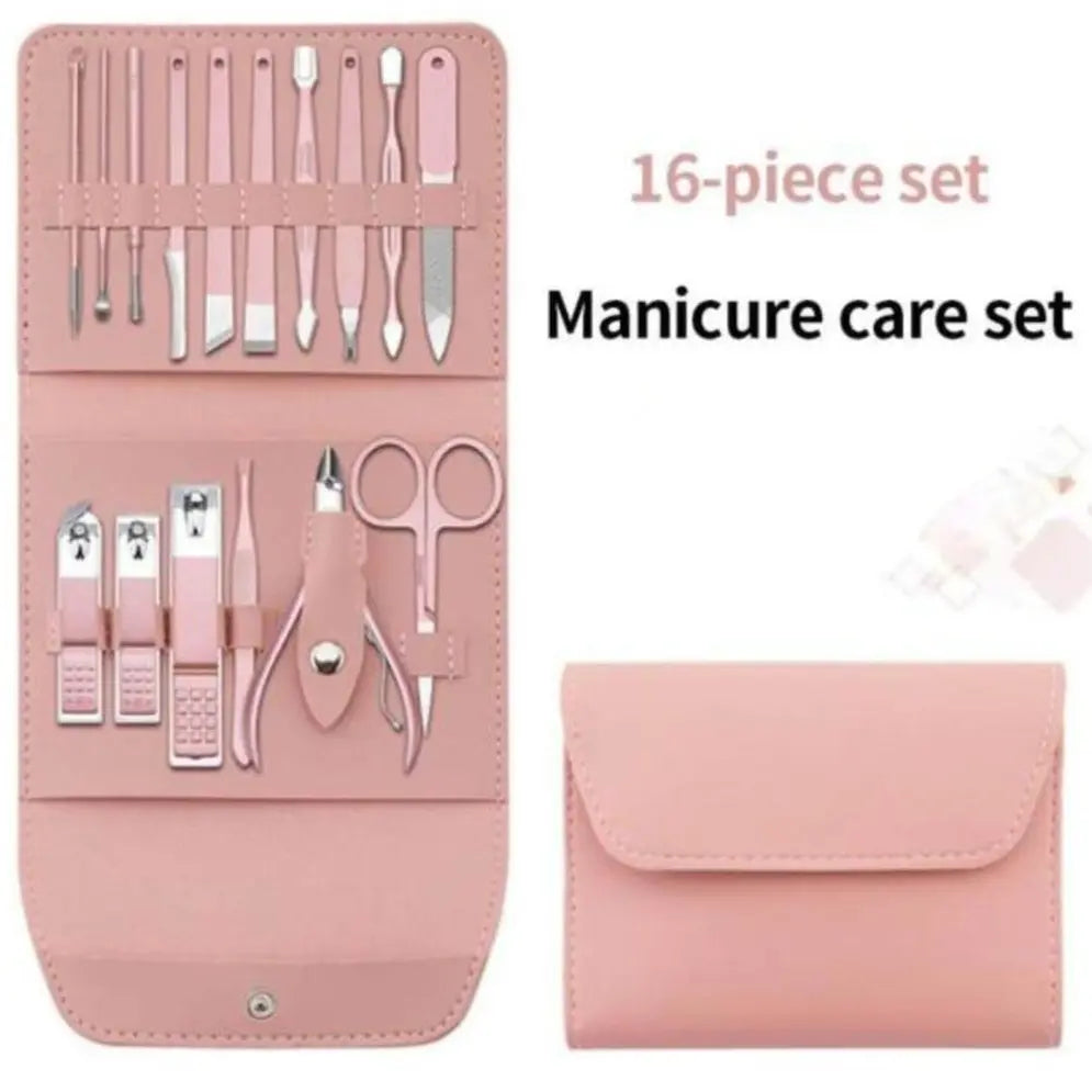 16-Piece Manicure & Pedicure Care Set – Complete Nail, Foot & Facial Grooming Kit with Travel Case