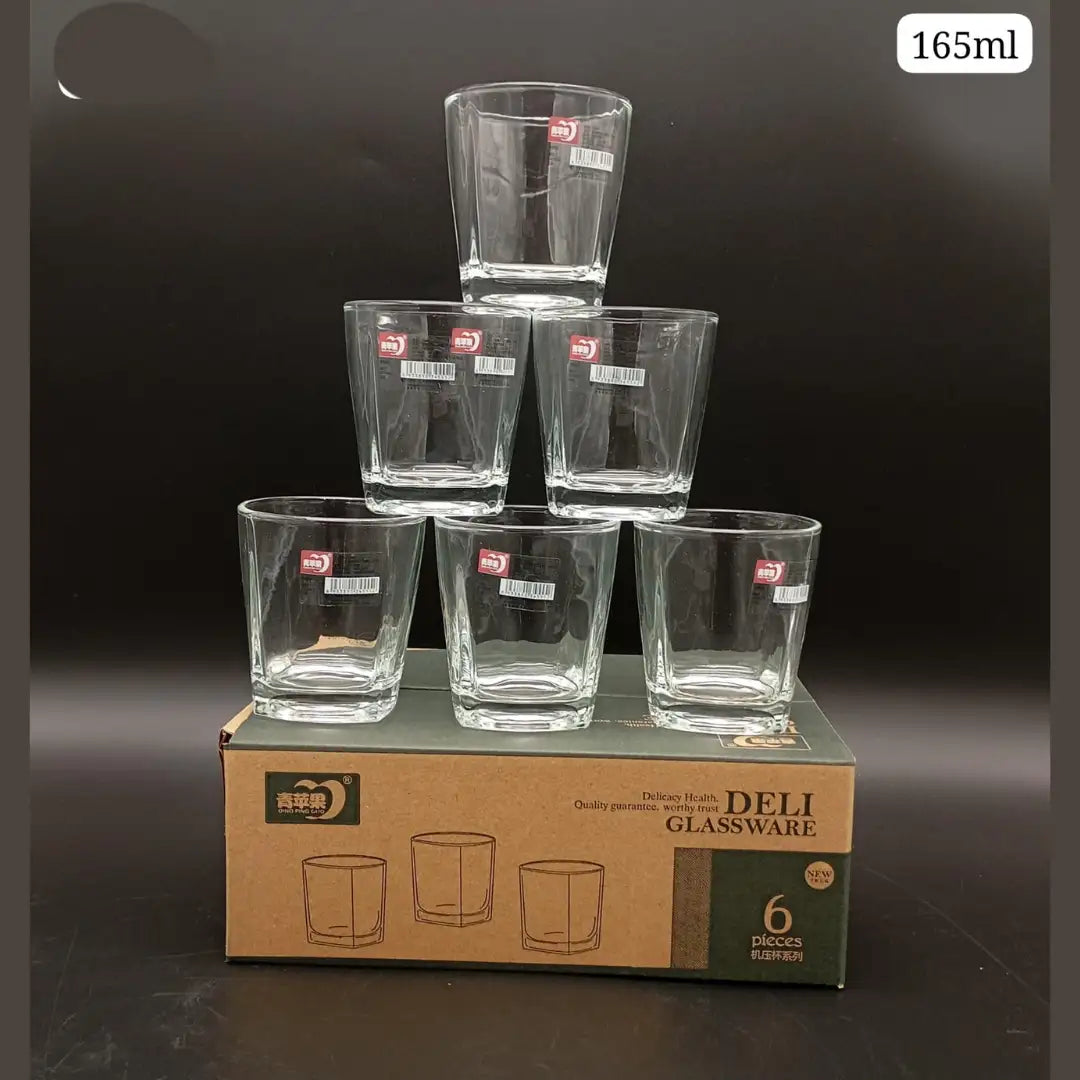 165ml Clear Glass Tumbler Set – 6-Piece Heavy Base Drinking Glasses