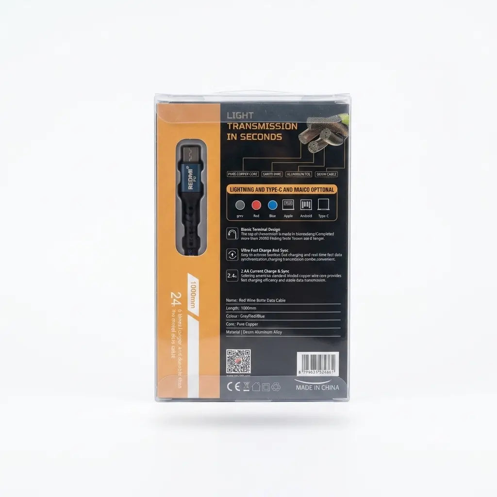 2.4A Fast Charging USB Data Cable – 1 Meter (Lightning / Type-C / Micro USB Options)