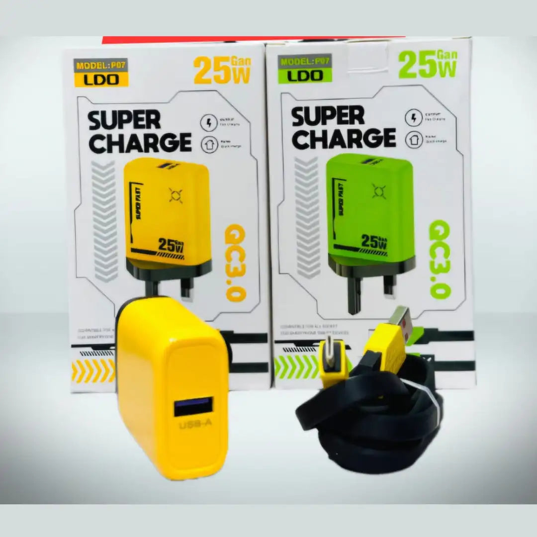 25W GaN Super Charge Adapter – QC3.0 | Micro / Type-C / Lightning (Random Color)