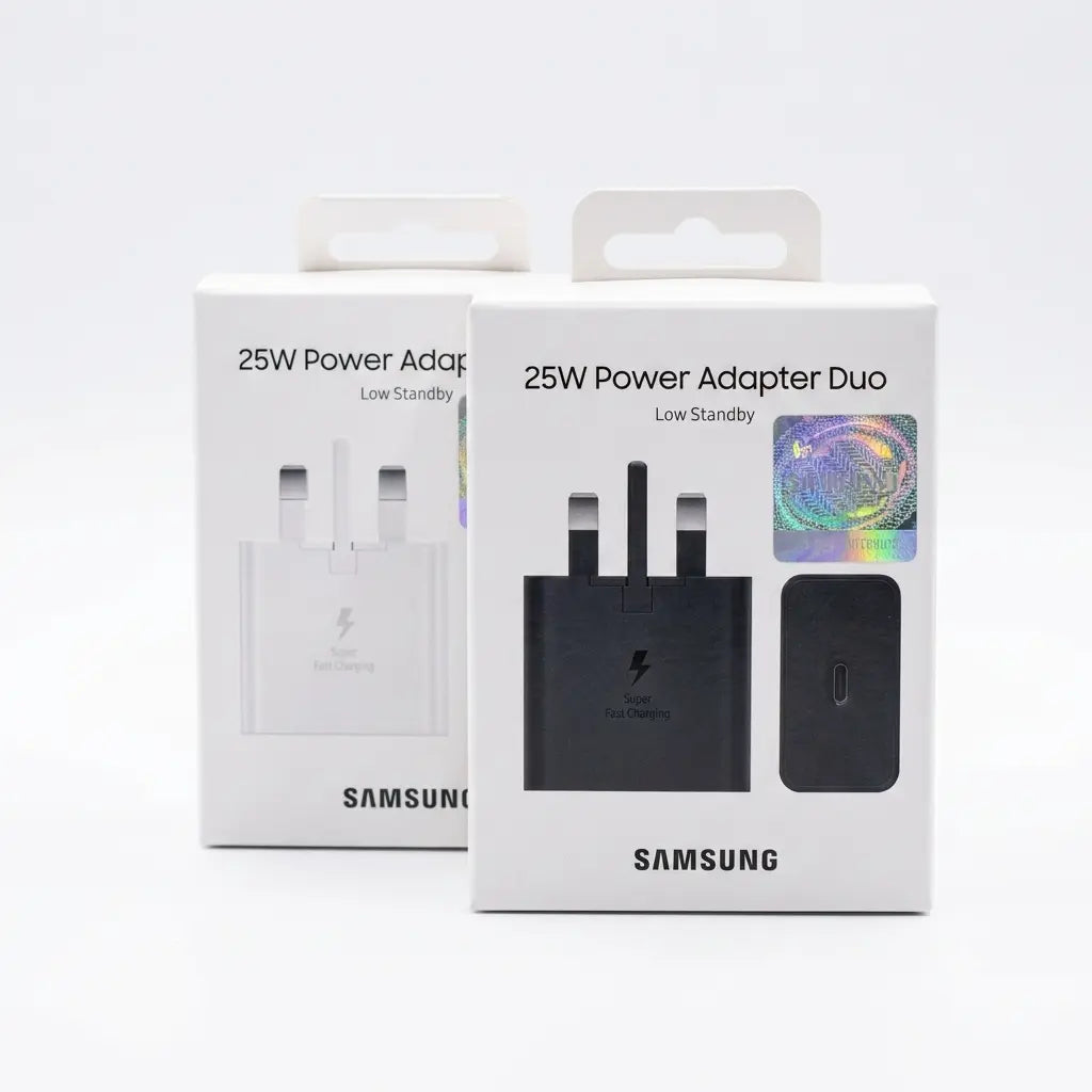 25W Power Adapter Duo USB-C Fast Charger – UK 3-Pin Wall Charger (Black & White)