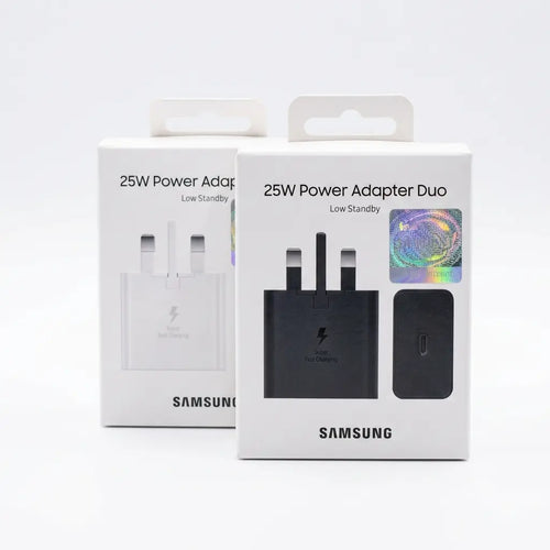 25W Power Adapter Duo USB-C Fast Charger – UK 3-Pin Wall Charger (Black & White)