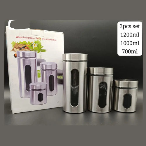 3-Piece Glass Kitchen Storage Container Set – 700ml, 1000ml, 1200ml