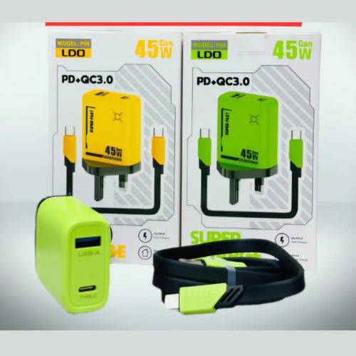 45W GaN Super Charge PD + QC3.0 Fast Charger – Micro / Type-C (Random Colour)