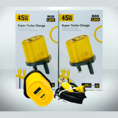 45W GaN Super Turbo Charger – USB-A + Type-C | Micro / Type-C Cable