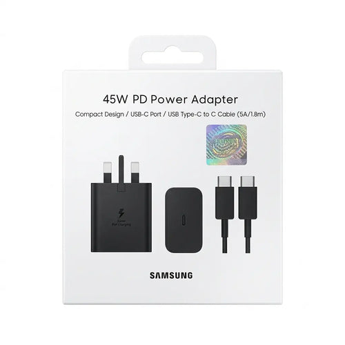 45W USB-C PD Fast Charging Power Adapter with USB-C to USB-C Cable (1.8m) – UK 3-Pin Wall Charger