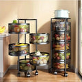 5-Tier Rotating Mesh Storage Rack with Wheels – Space-Saving Kitchen Organizer (90cm Height)