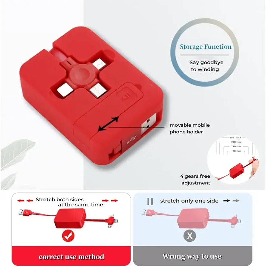 Retractable Charging Cable with Multi-Connectors - Random Color