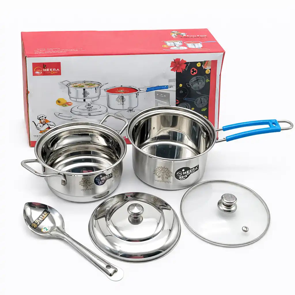 5pcs Heavy Stainless Steel Cookware Set – 17cm Milk Pan & Casserole