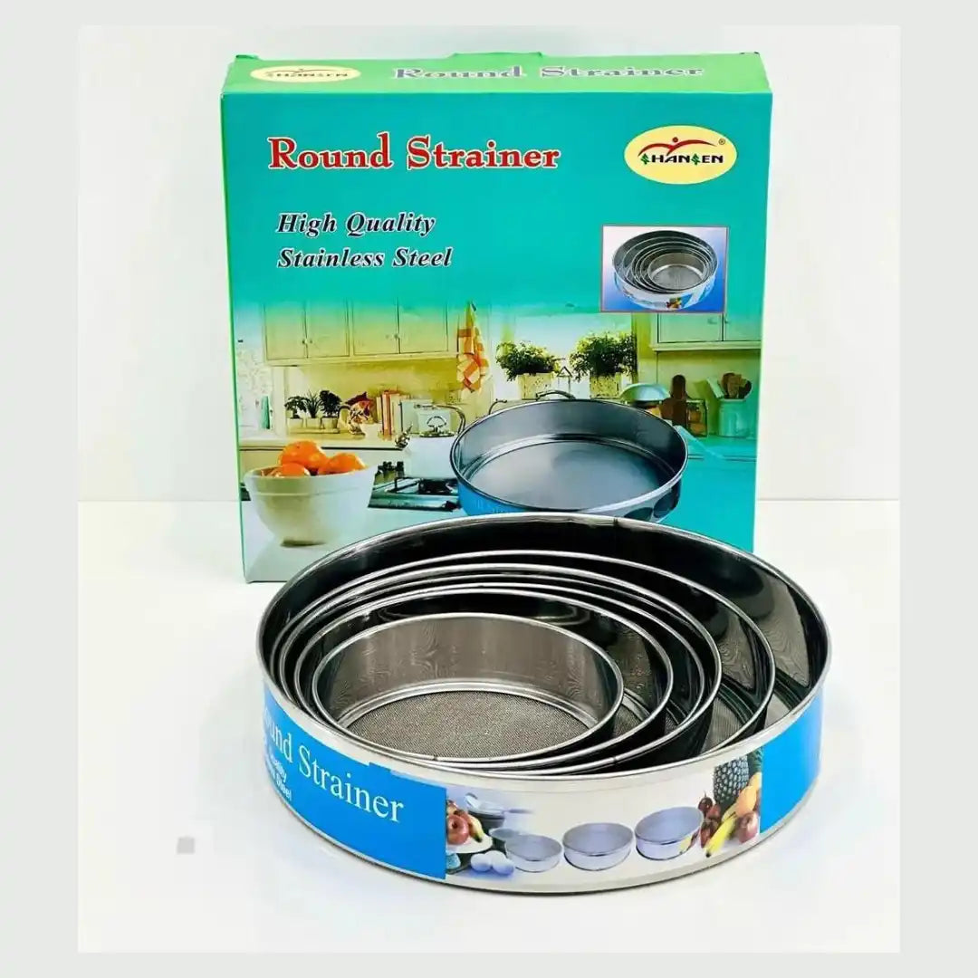 6-Piece Stainless Steel Round Strainer Set – Imported High Quality (Sizes 14/17/19/21/24/27 cm)