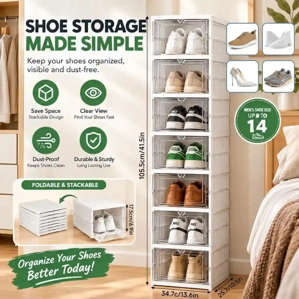 Foldable Stackable Shoe Storage Organizer – Transparent Shoe Rack Cabinet