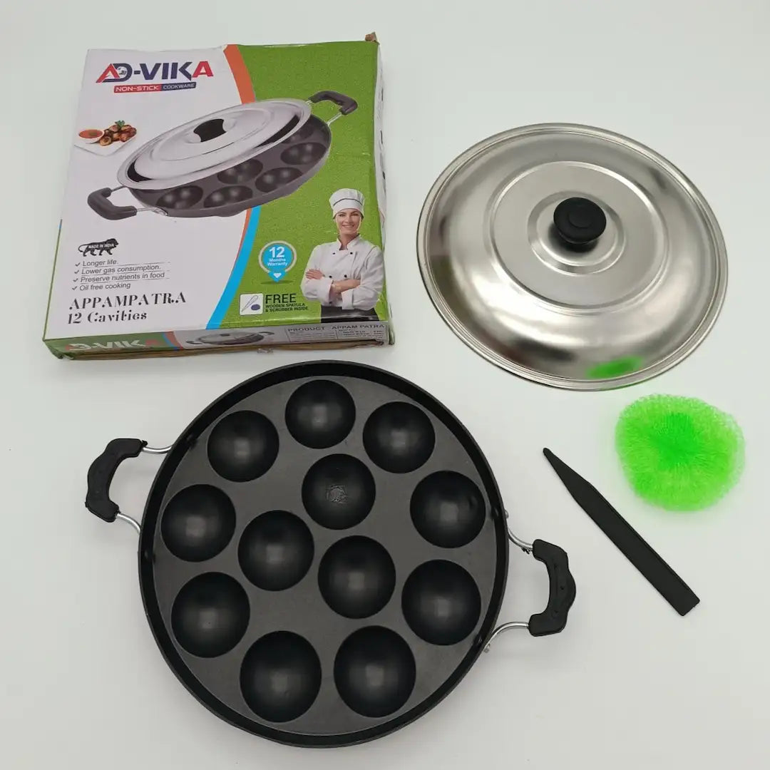 Ad-Vika Non-Stick Appam Patra 12 Cavity with Lid