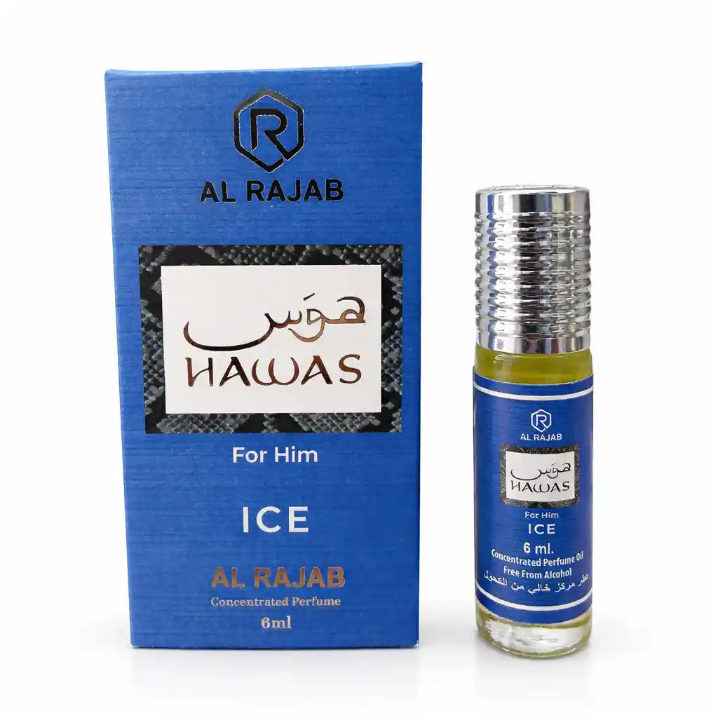 Al Rajab Hawas Ice 6ml Attar For Him – Alcohol Free Long Lasting Fresh Perfume Oil