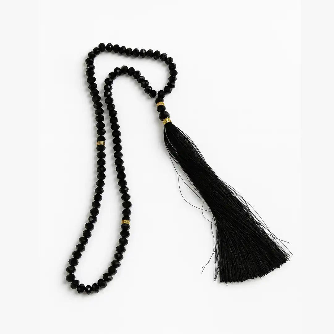 Black Crystal Tasbeeh 100 Beads | Elegant Prayer Beads