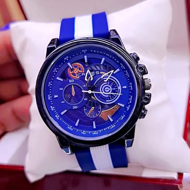 CAITES Men’s Sport Watch – Mechanical-Style Multi-Dial, Silicone Strap | Brown, Blue, White