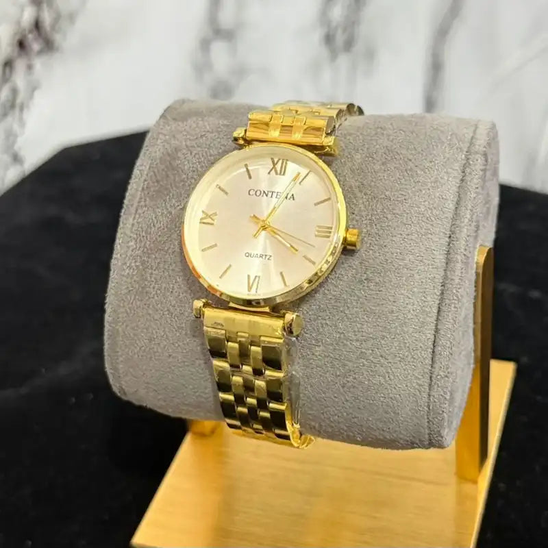 CONTENA Gold Quartz Wristwatch – Roman Numerals, Stainless Steel Band, Elegant Design