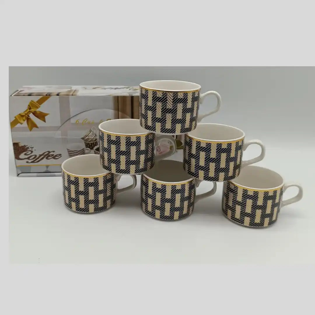 Ceramic Coffee Cup Set – 6 Piece | Woven Pattern | Modern Home Coffee Cups