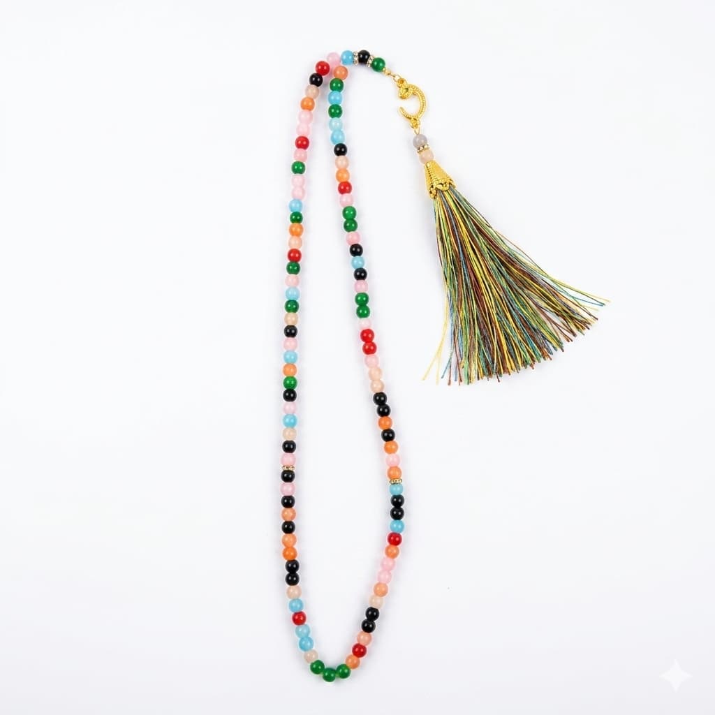 Colorful Beaded Tasbih with Decorative Tassel – Islamic Prayer Beads