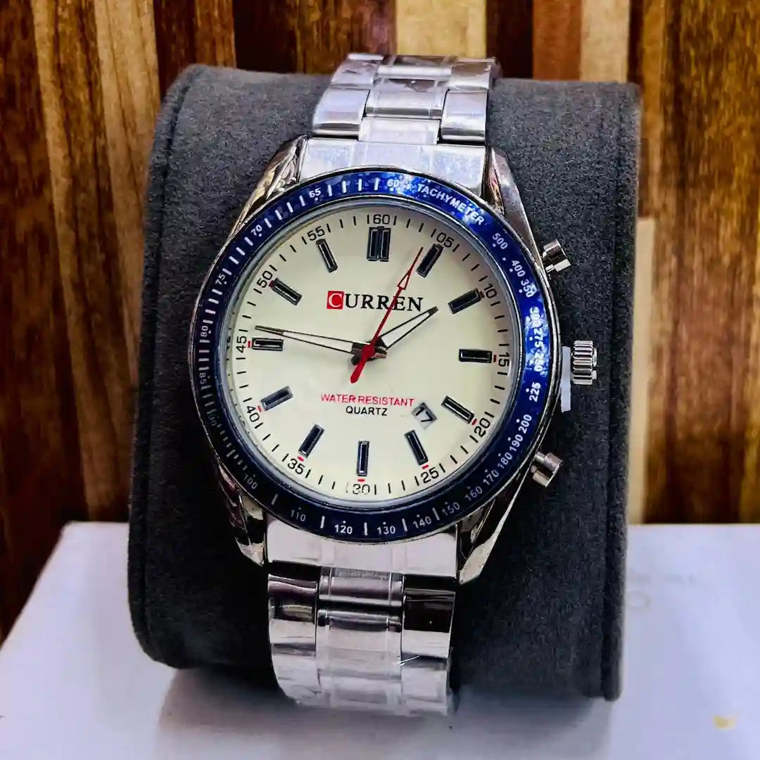 Curren Men’s Stainless Steel Quartz Watch – Sporty Tachymeter Bezel & Date Display