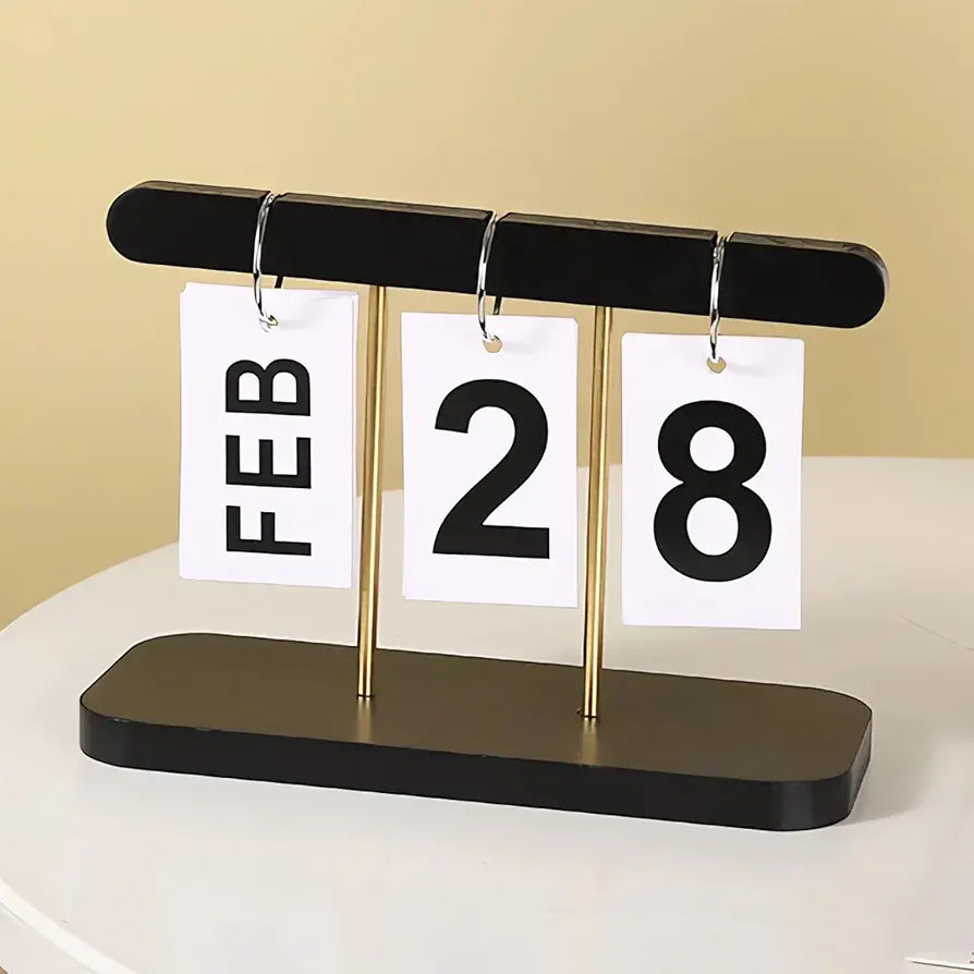 Desktop Flip Calendar – Minimalist Perpetual Desk Calendar with Black & Gold Stand