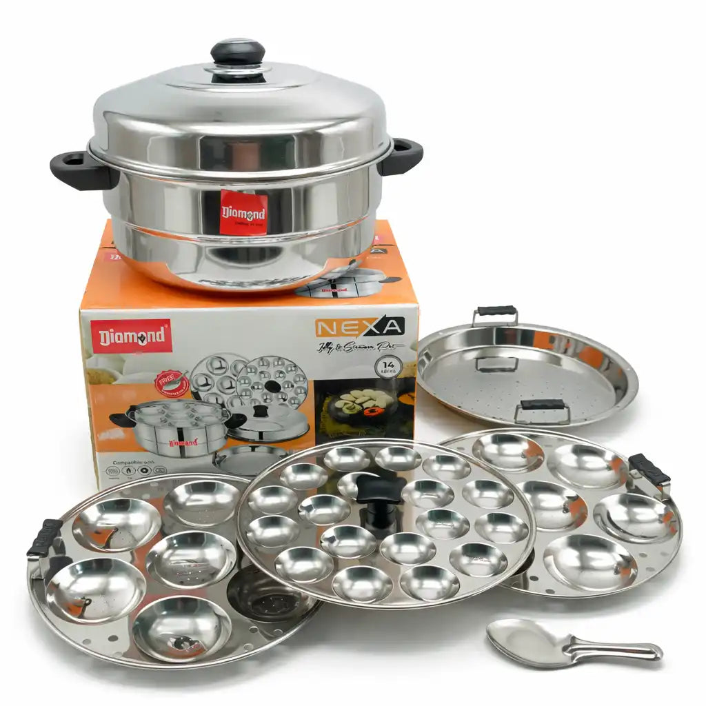 Diamond NEXA Stainless Steel Idli & Steamer Pot – 14 Idli Capacity