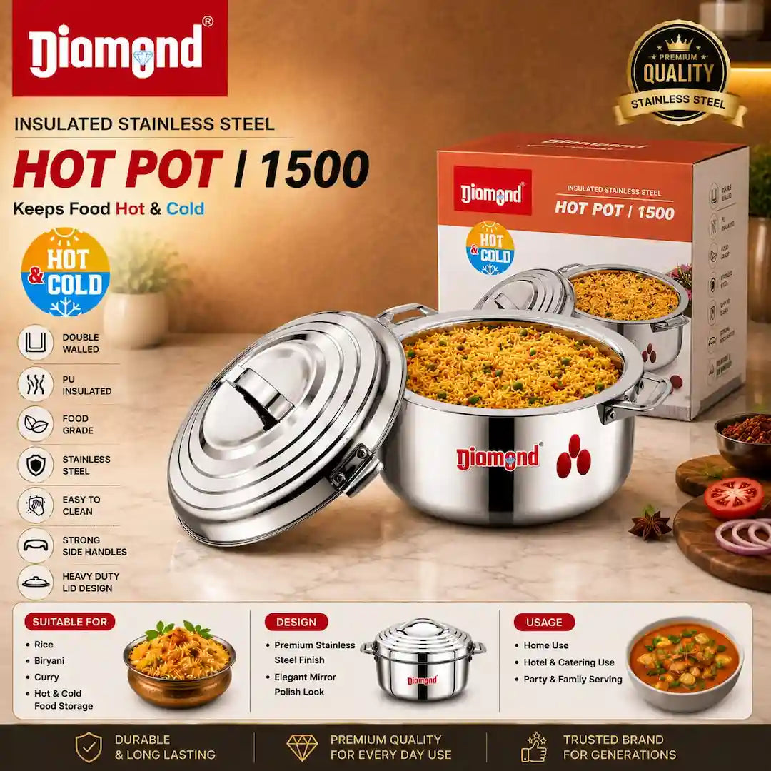 Diamond Premium Insulated Stainless Steel Hot Pot | Double-Walled Thermal Casserole