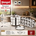 Diamond Stainless Steel Idly Maker Steamer Pot | Jumbo 28 Idli Cooker with 4 Extra Deep Idli Plates & Steamer Plate | LPG & Induction Compatible | Idly Panai