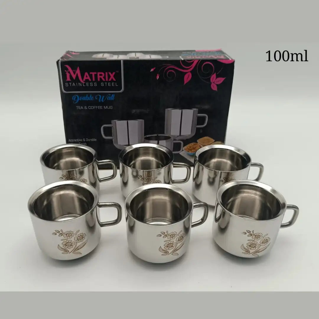 Double Wall Stainless Steel Tea & Coffee Cups 6pcs – 100ml