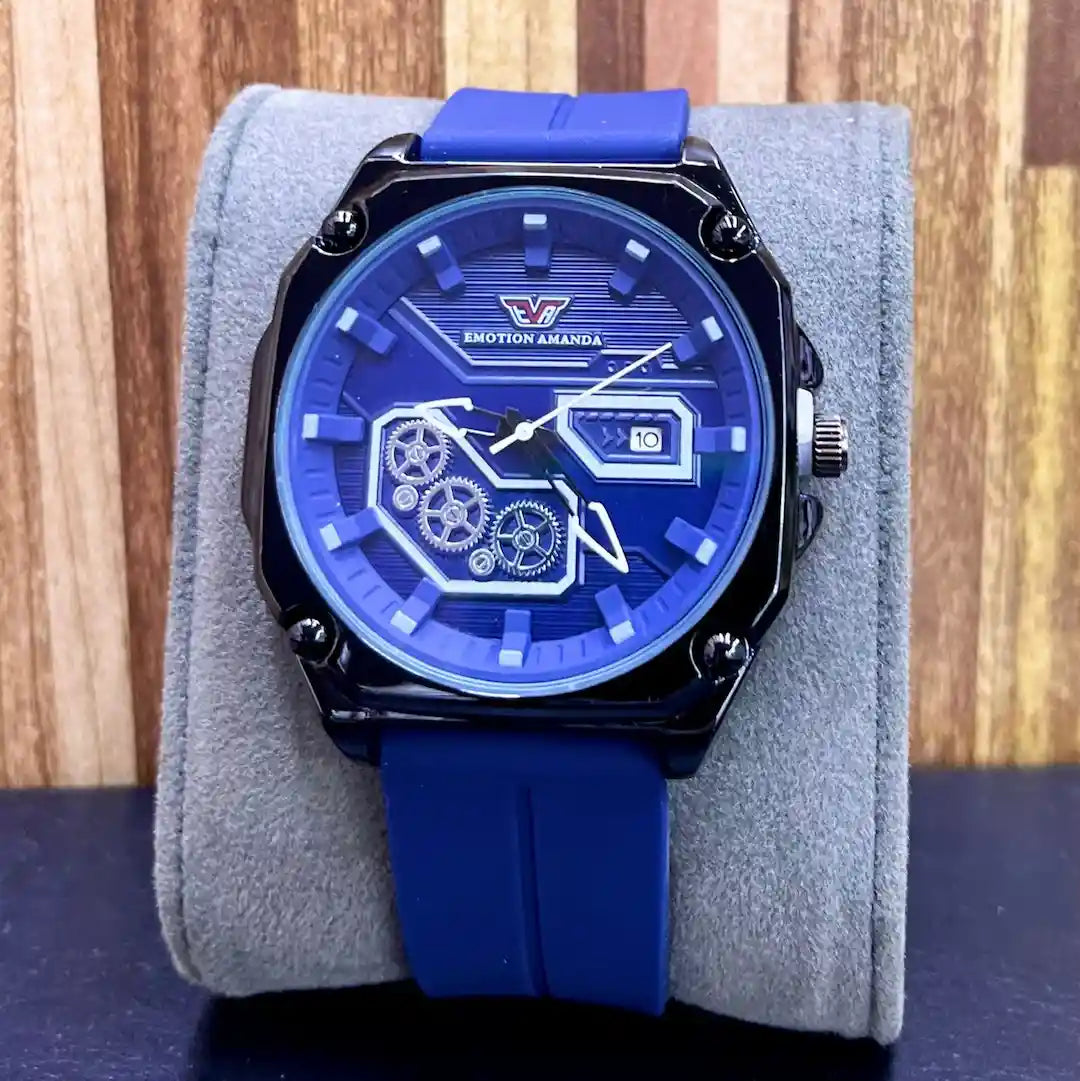 Emotion Amanda Sport Watch for Men – Gear Design, Date Display, Silicone Strap