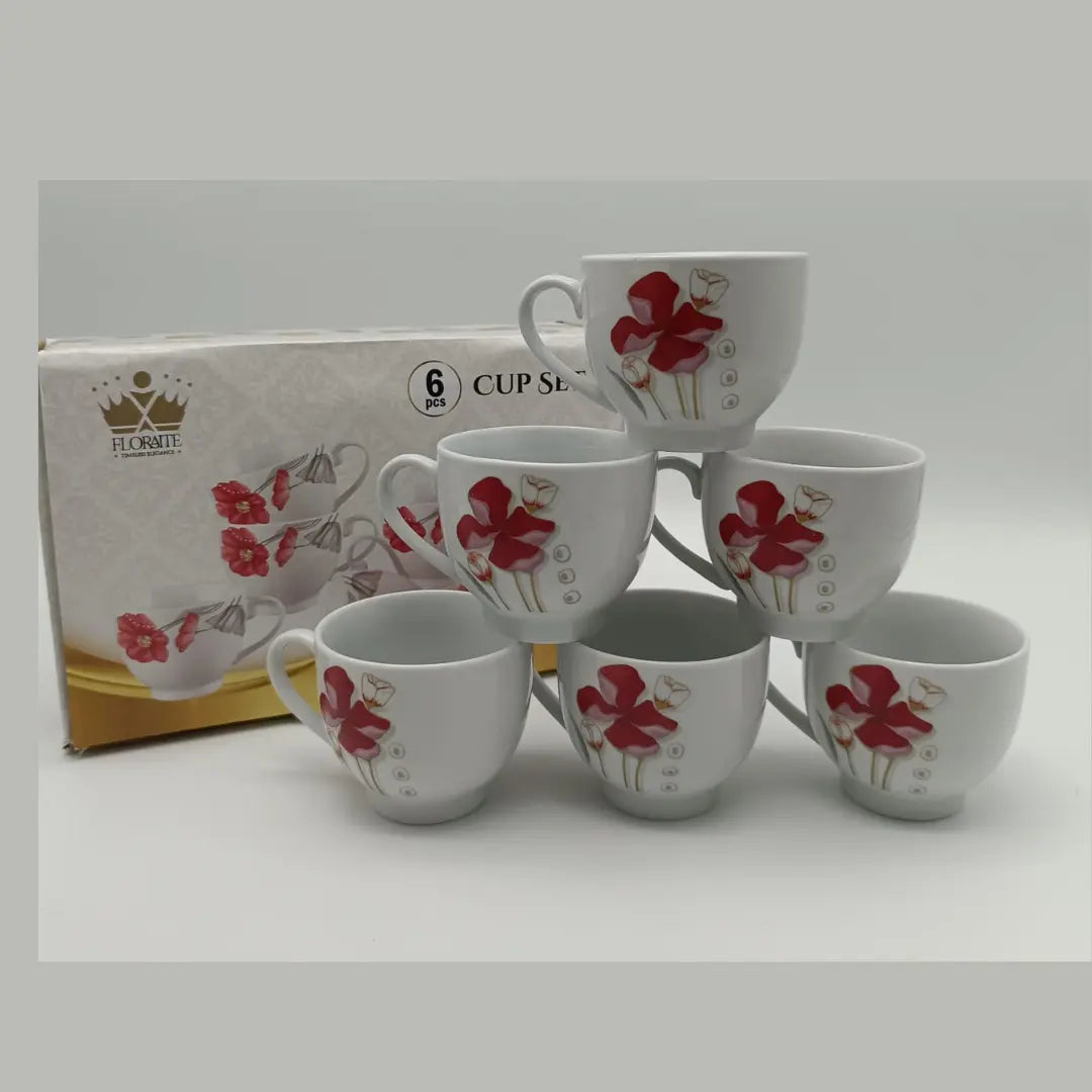 Floratte 6-Piece Ceramic Cup Set – Elegant Floral Design | 180ml