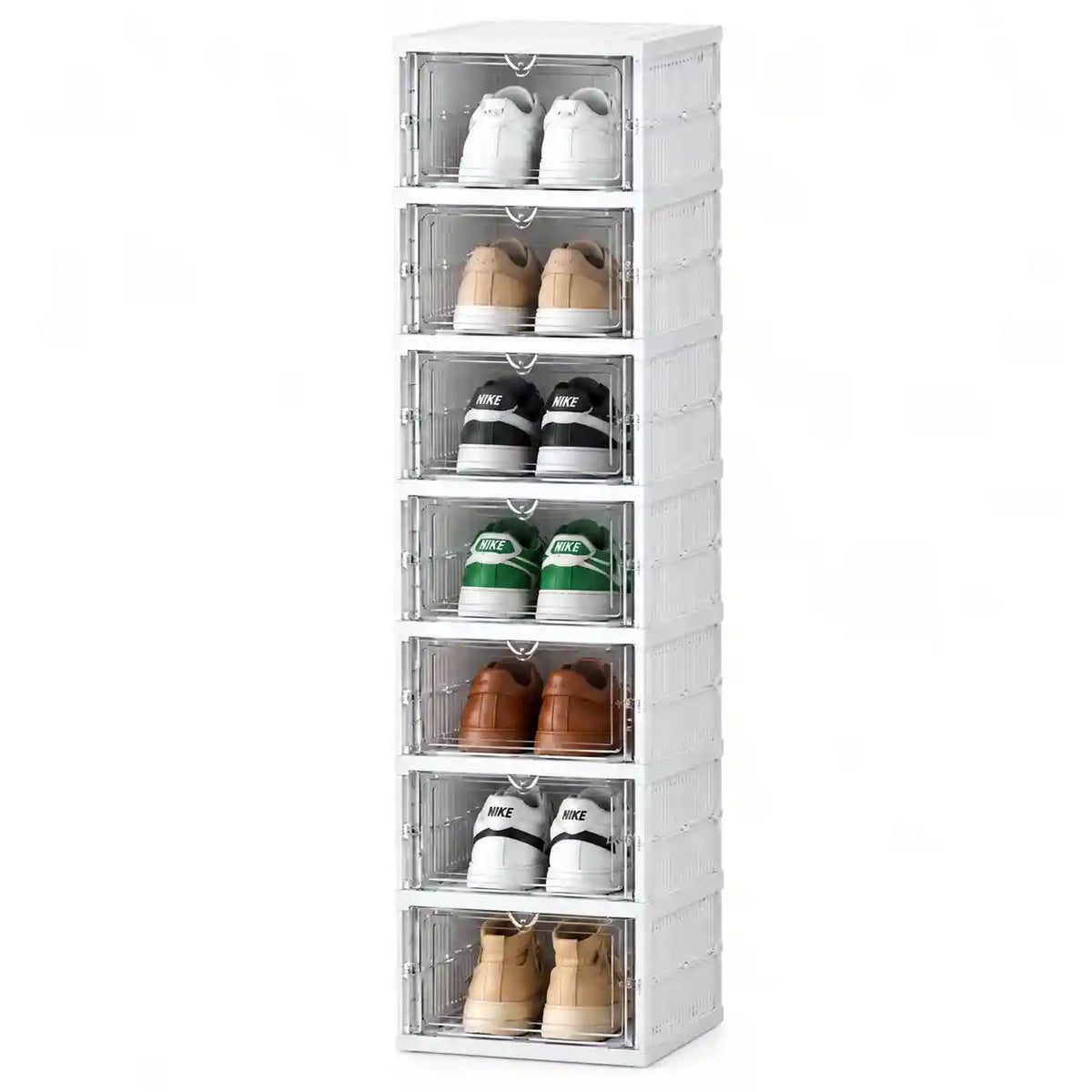 Foldable Stackable Shoe Storage Organizer – Transparent Shoe Rack Cabinet