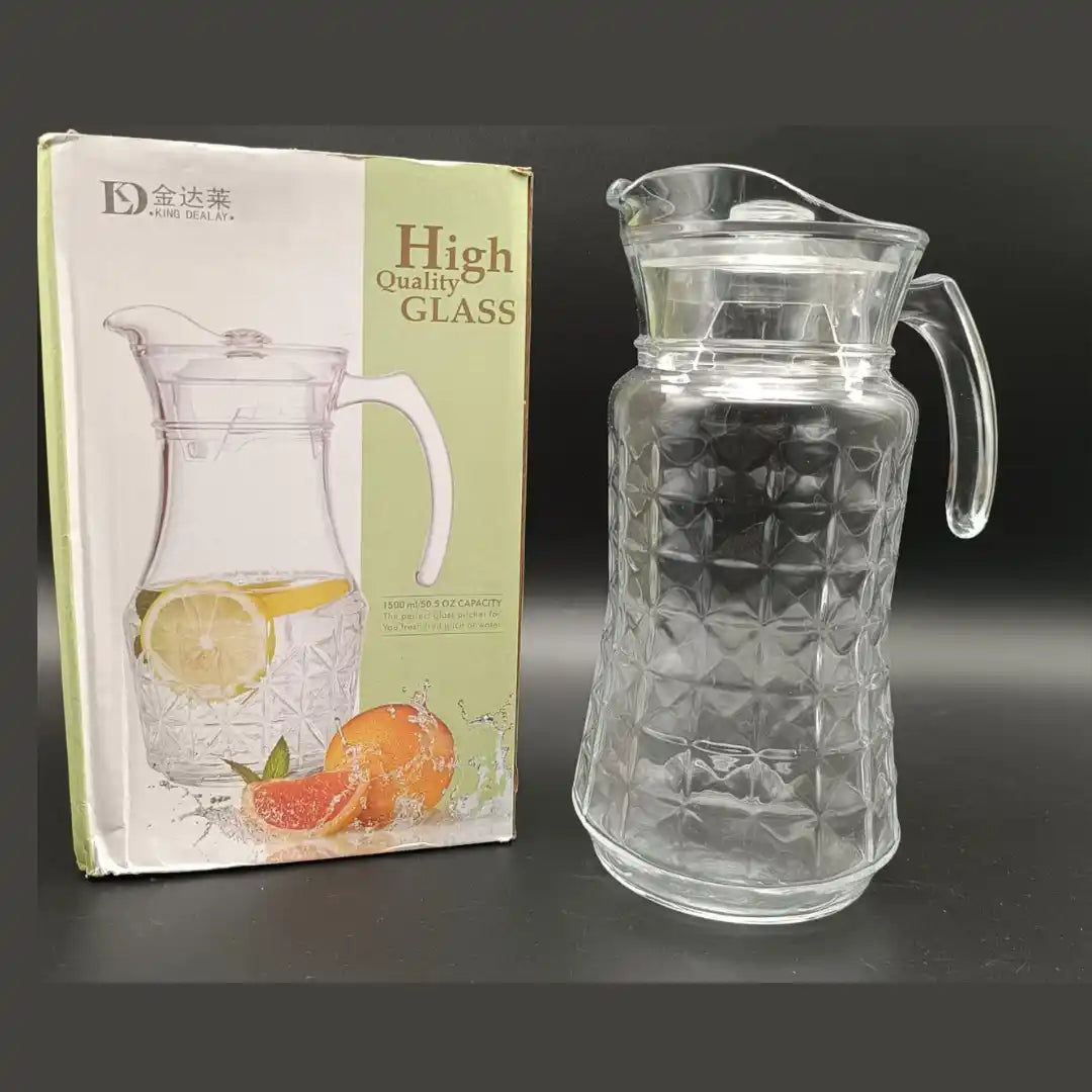 Glass Water Pitcher with Handle & Lid – 1800ml Capacity