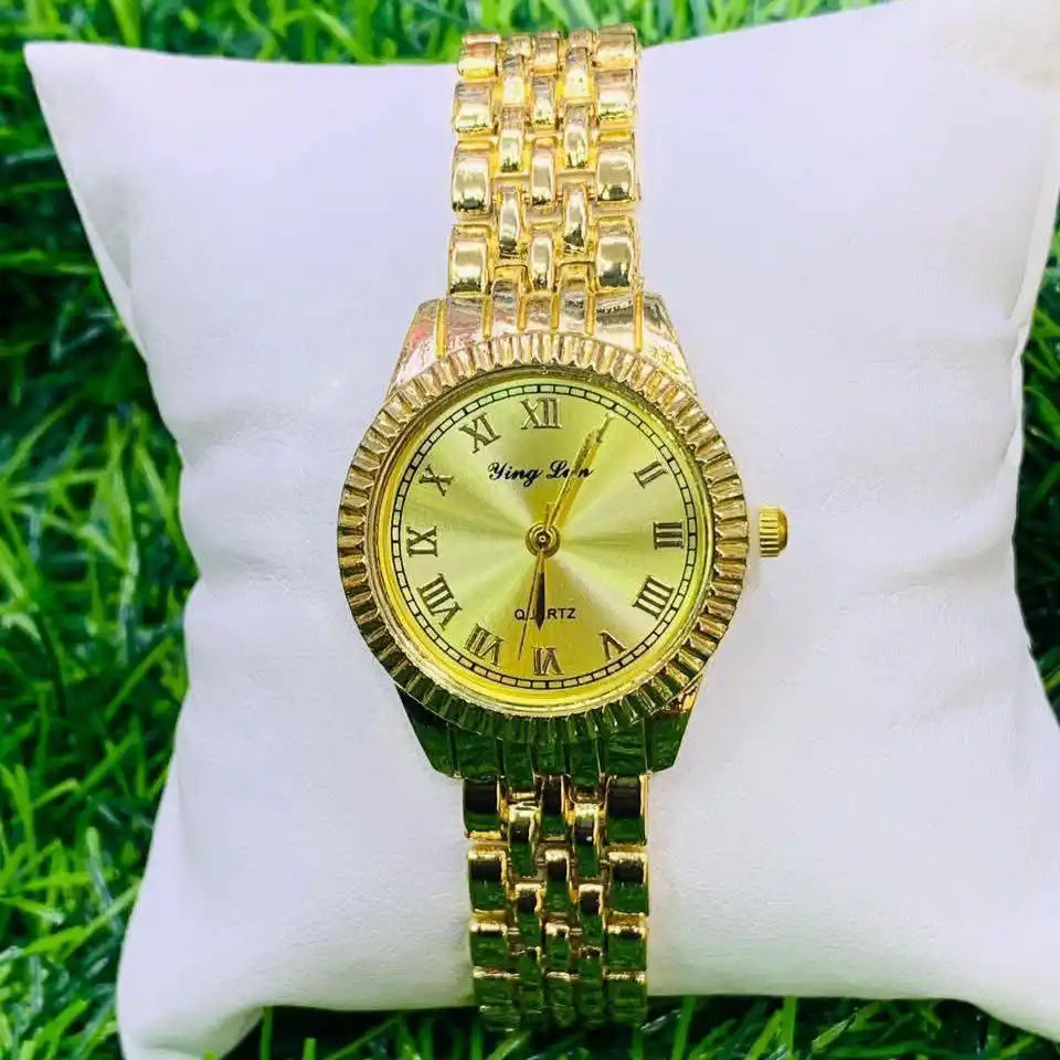 Gold Ladies’ Quartz Watch – Roman Numeral Classic | Luxury Women’s Wristwatch