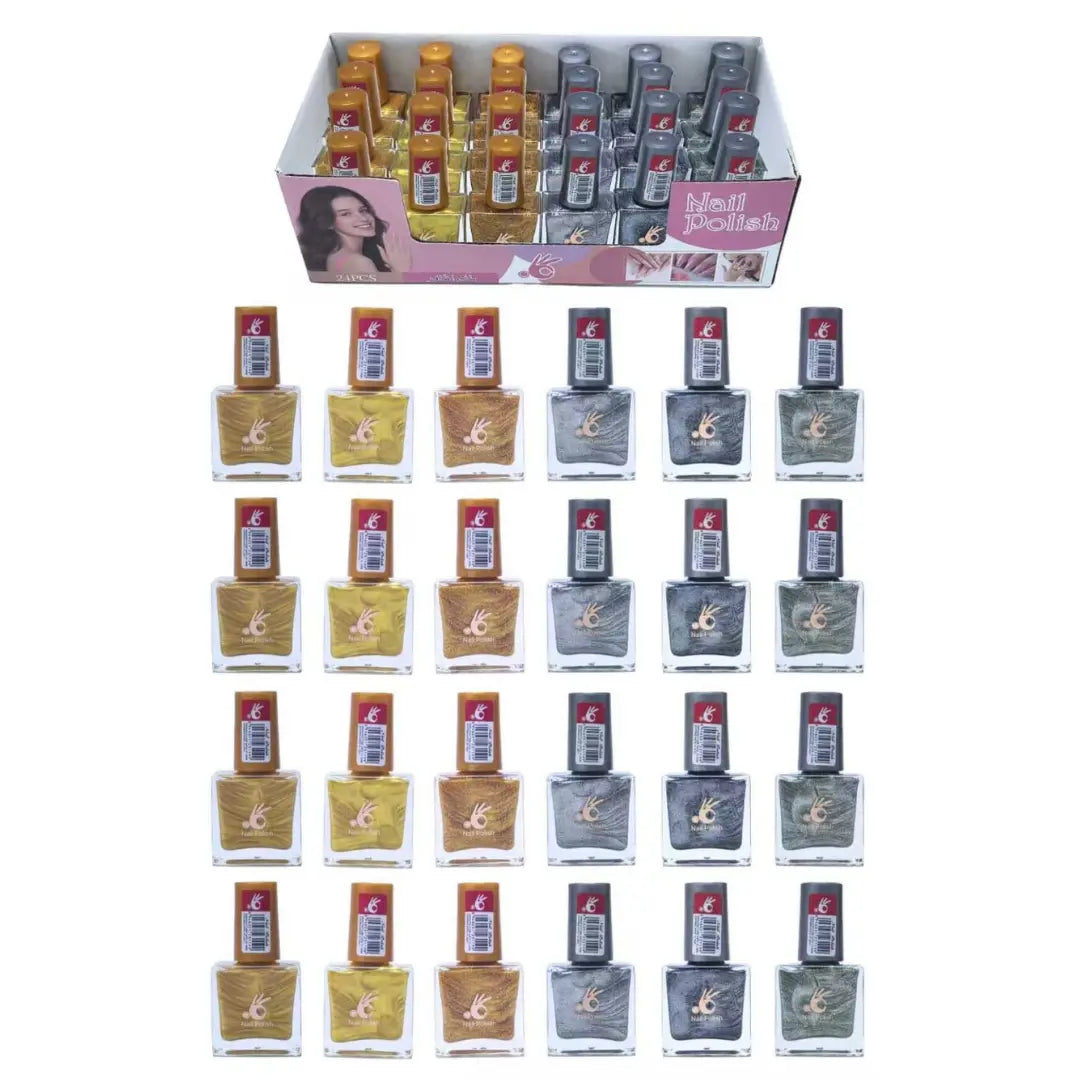 Gold & Silver Metallic Nail Polish Set – 24 Bottles Shimmer Collection – 10ml Each