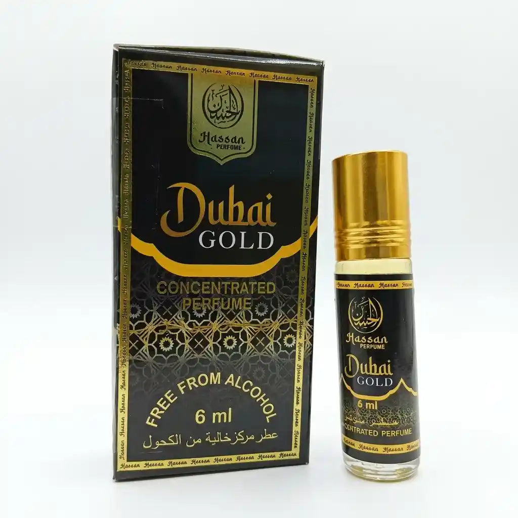 Hassan Dubai Gold Perfume Oil Roll-On | 6ml Alcohol-Free Concentrated Attar