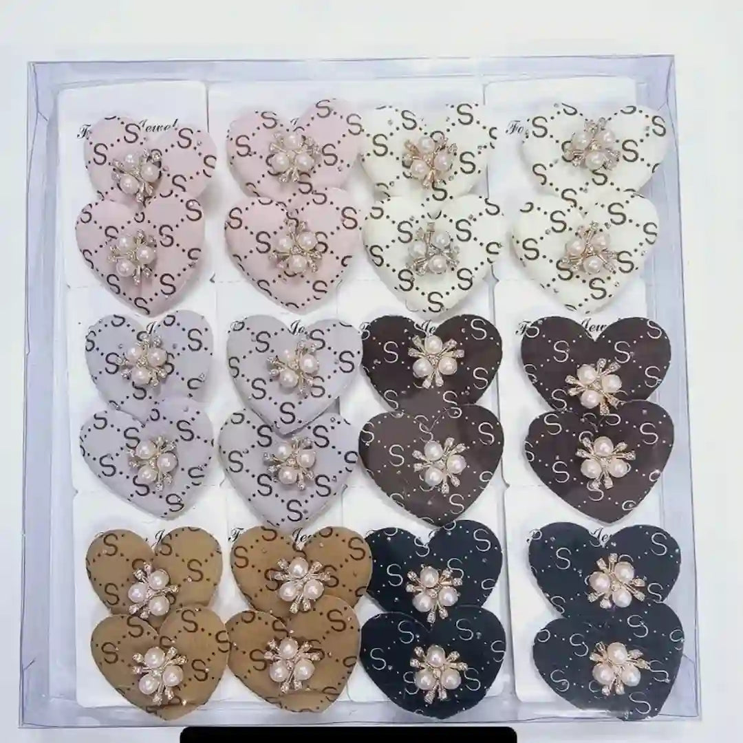 Heart Pearl Hair Clips – 12pcs Matte Fabric Set | Girls & Women Accessories