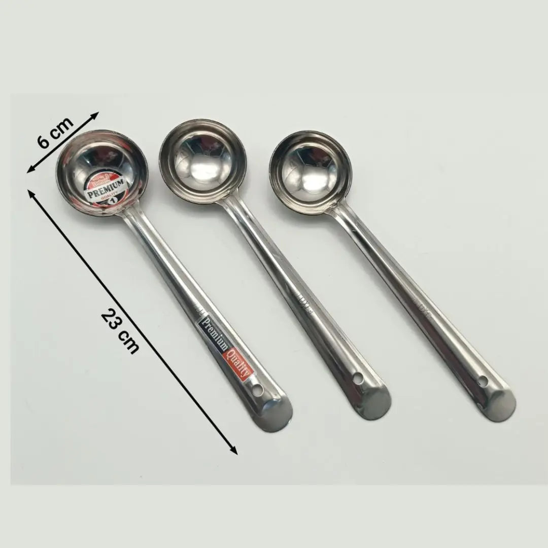 Heavy Stainless Steel Deep Serving Spoon – 3 Pcs Set (23cm, 6cm Bowl) Premium Quality