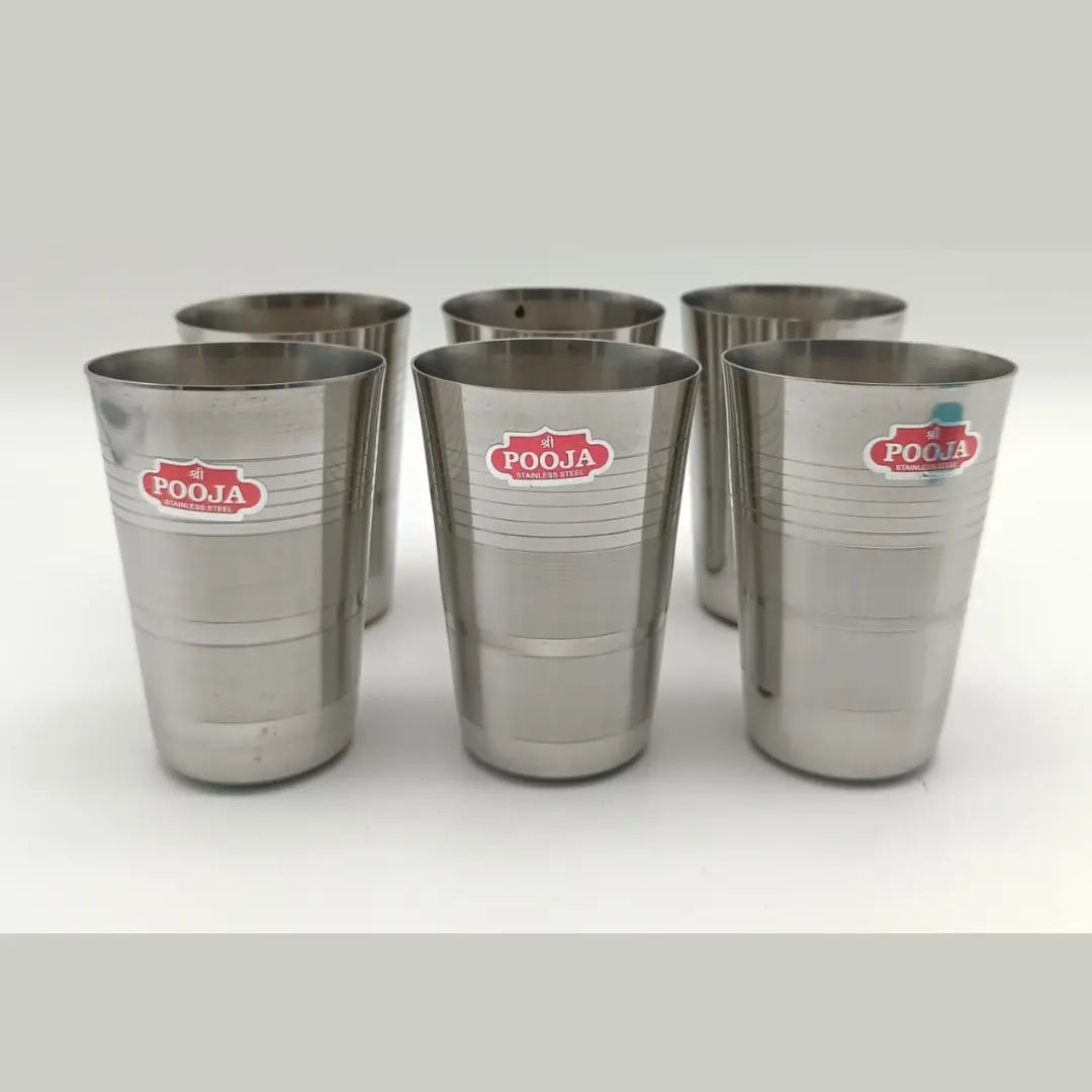Heavy Stainless Steel Tumbler Set – 6pcs 350ml (Premium Silver Finish)