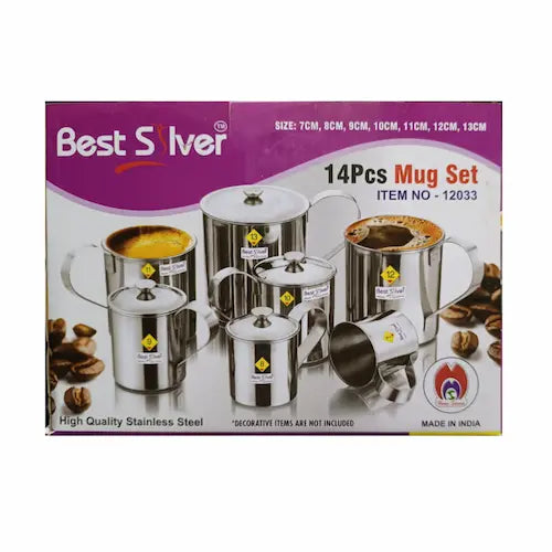 Best Silver 14-Piece Stainless Steel Mug Set