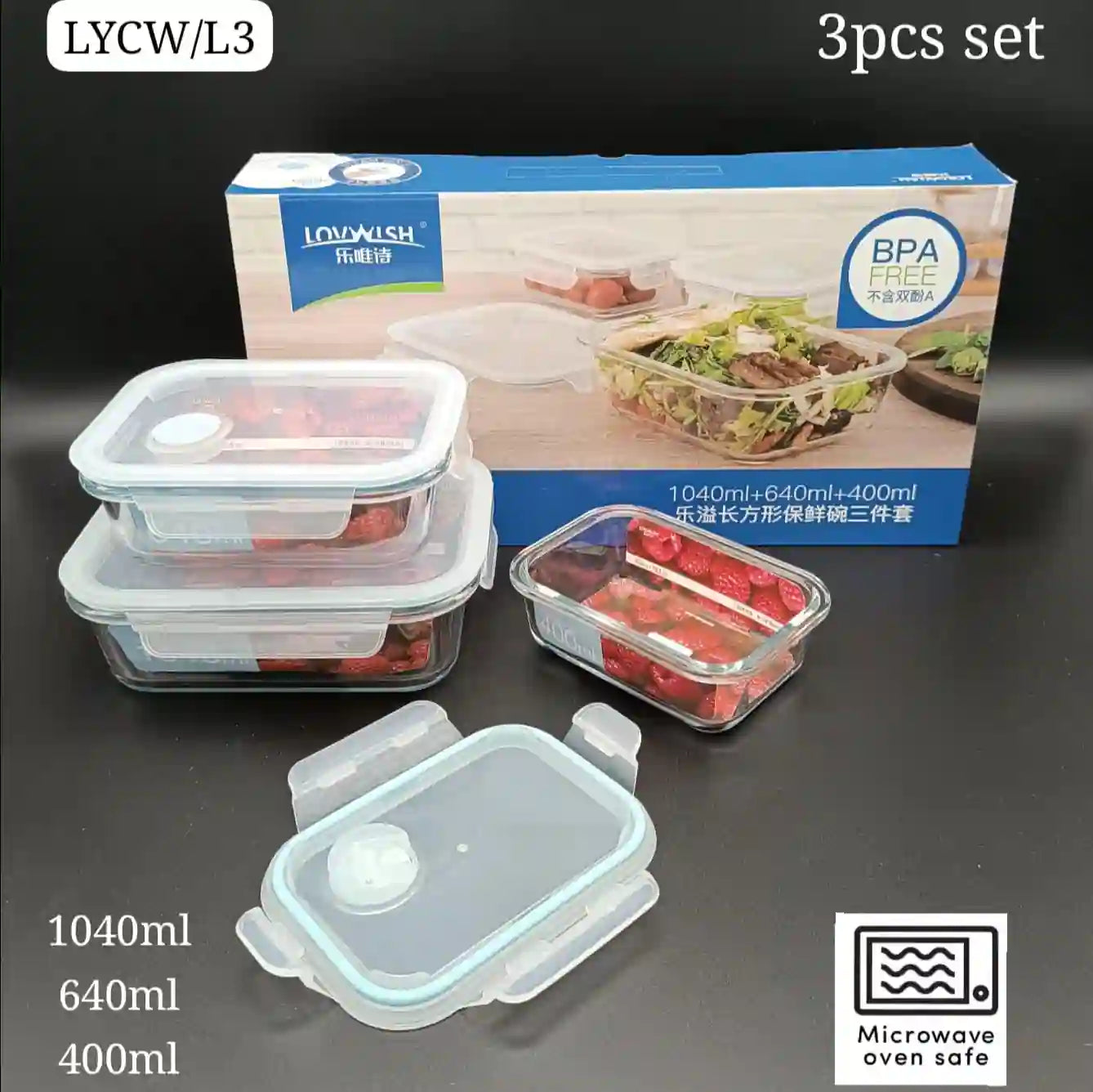 3-Piece BPA-Free Food Storage Container Set with Lids