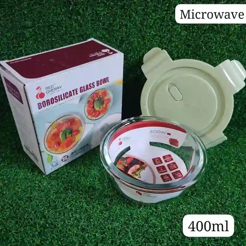 Round Borosilicate Glass Bowl with Lid - 400ml/620ml, Random Color