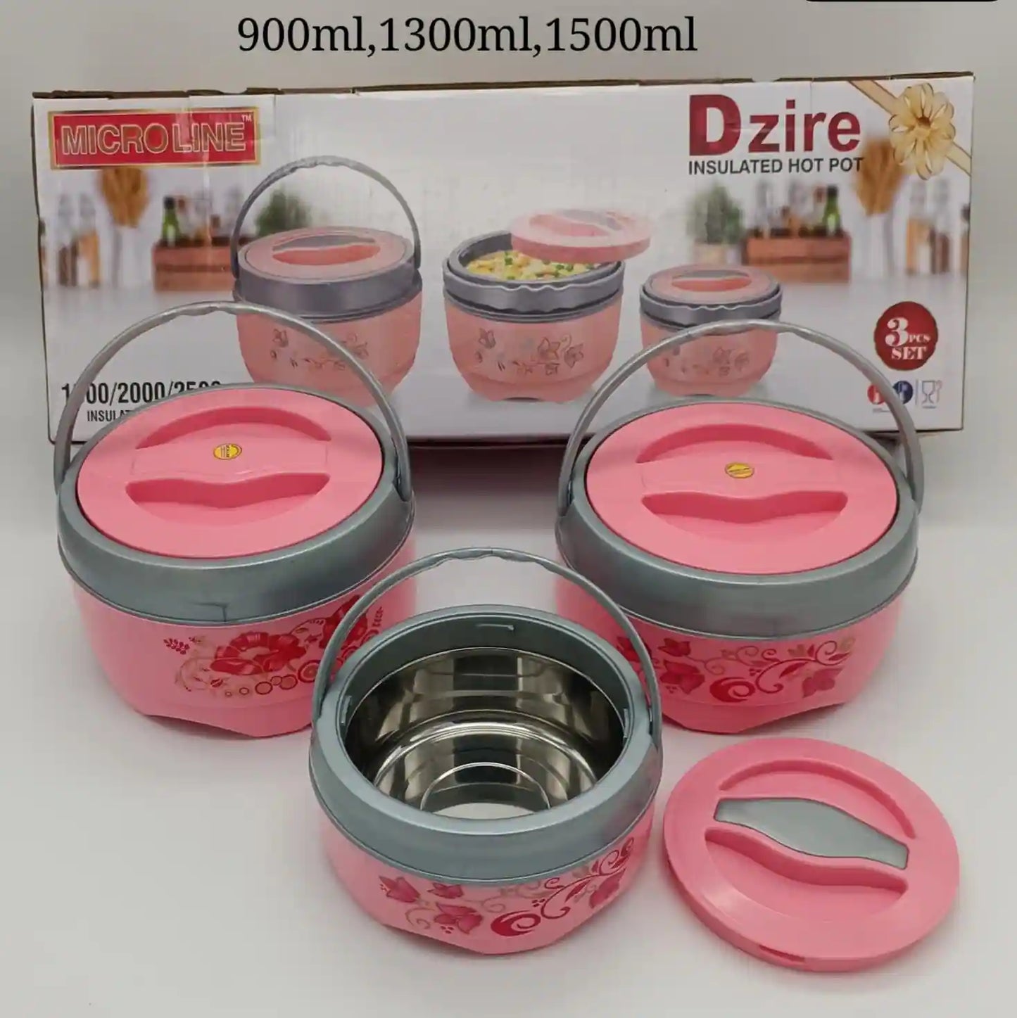 DZire Micro Line Insulated Hot Pot Set - 3pcs (900ml, 1300ml, 1500ml)